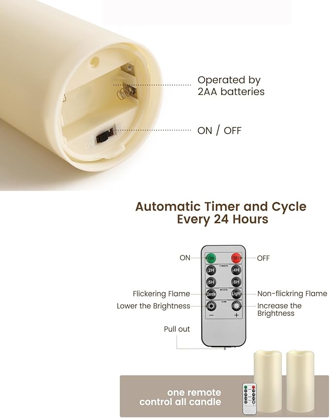 Large Outdoor Waterproof Flameless Candles with Remote Control,D3'' x H5.5'' Battery Operated Flickering LED Pillar Candle Plastic for Outdoor/Indoor Decoration Wedding, Party, Birthday (2PACK)