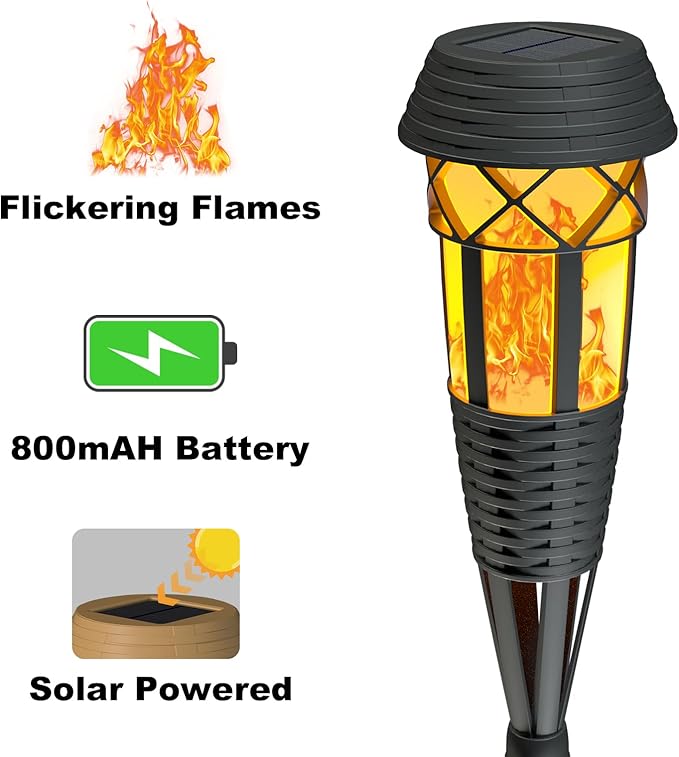 Flickering Flames Torch Light Solar Garden Lights Waterproof Landscape Lighting - 4 Pack