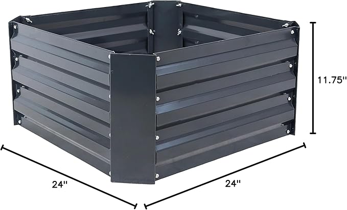 Sunnydaze 11.75" H Raised Metal Garden Bed - Galvanized Raised Garden Bed Outdoor for Vegetables and Flowers - Dark Gray - Square