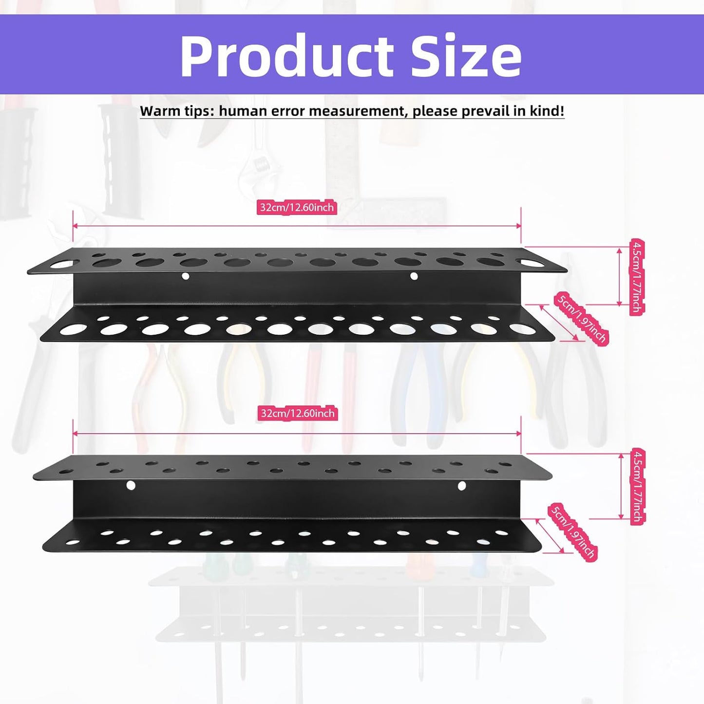 2 Pack Screwdriver Organizer Wall Mounted – Heavy Duty Rustproof Tool Organizer with Durable Design, Space-Saving Storage for Garage, Workshop, Home Workbench