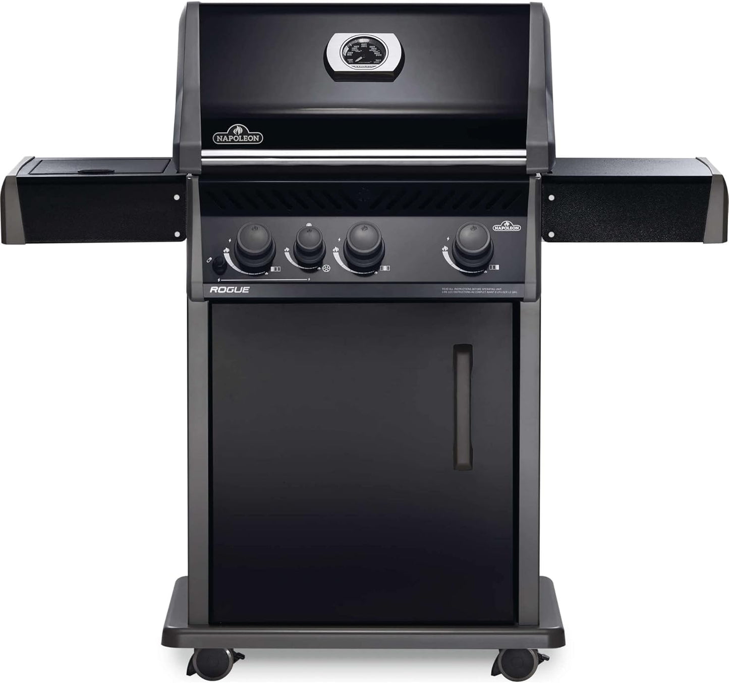Napoleon Rogue 425 Natural Gas Grill with Range Side Burner, Black, 3 Stainless Steel Main Burners, Durable Heat Control