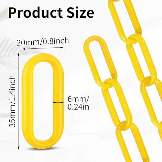 Vicenpal 50ft Plastic Barrier Chain Yellow Plastic Chain Links Weatherproof Safety Link Crowd Control Barriers Garden Fence Decoration (1 Pieces)
