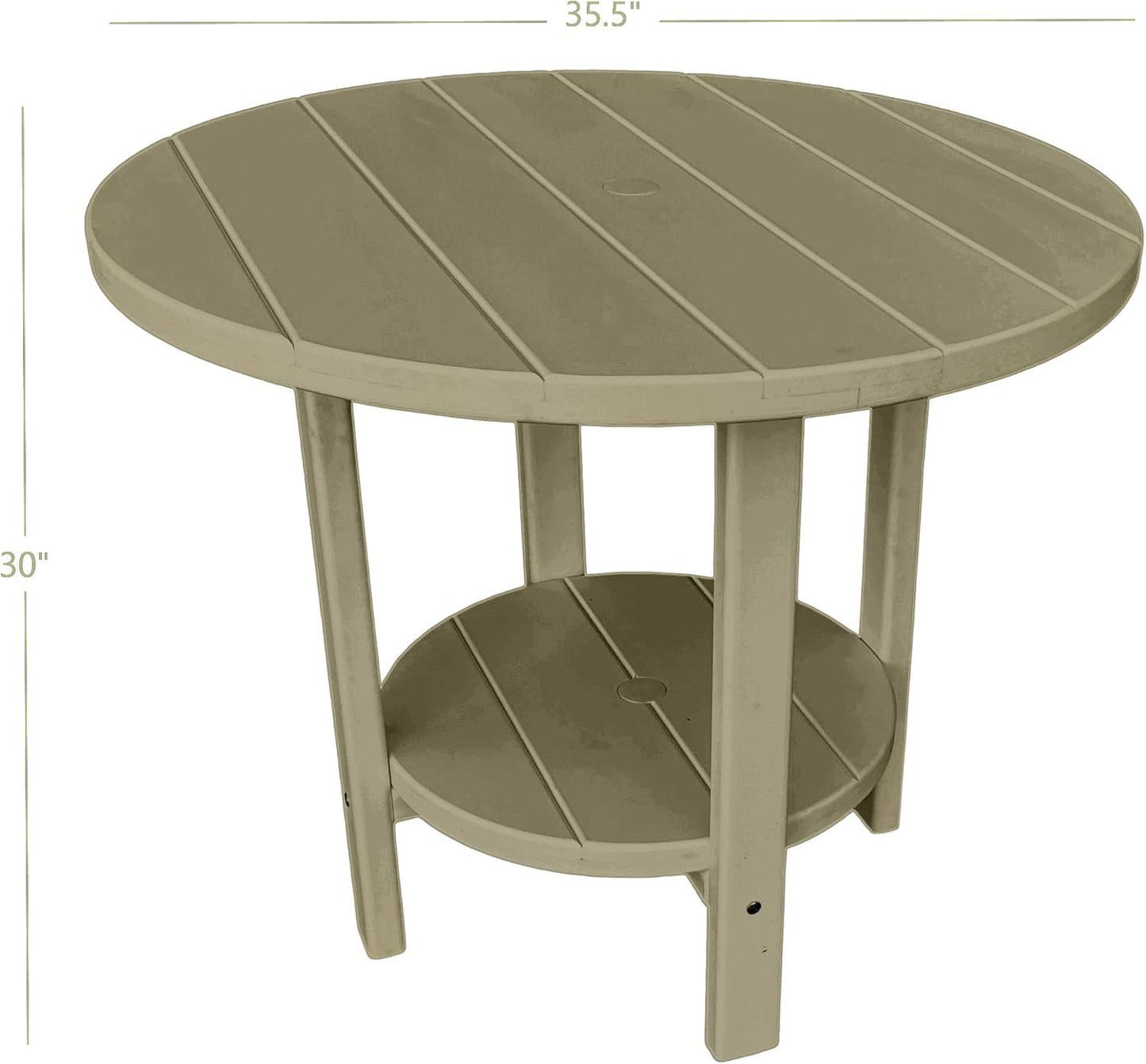 Phat Tommy Round Poly Resin Outdoor Patio Dining Table, All Weather Poly Patio Outdoor Furniture, Weatherwood