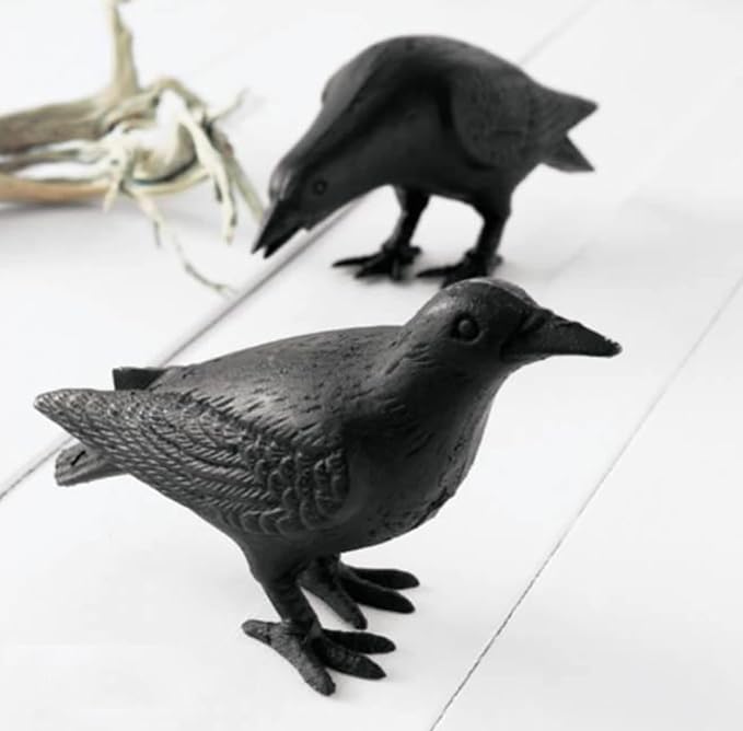 NACH Crow Decor, 4.5 x 11 x 3.5 inch, Cast Iron Black Raven Statue, Raven Decor for Outside - Head Up Crow Statue