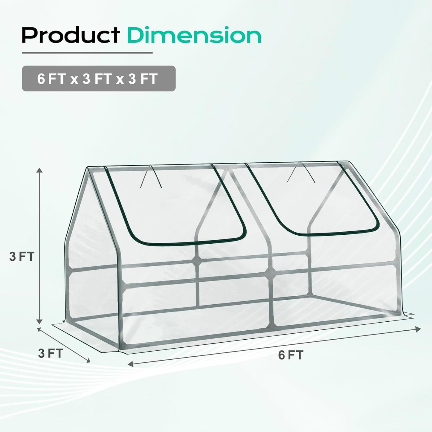 BPS 6x3x3 ft Mini Greenhouse with Transparent PVC Cover UV-Protected Roll-Up Zipper Windows, Ideal for Indoor or Outdoor Use on Raised Garden Beds
