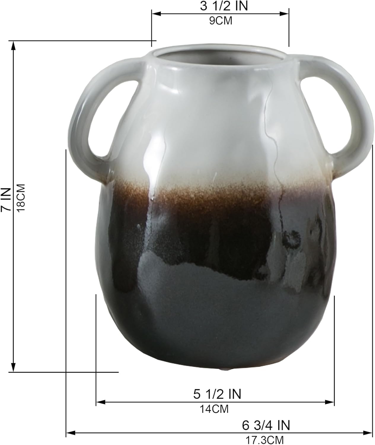 White Gradient Ceramic Vase with 2 Handles, Modern Farmhouse Decor, Rustic Terracotta Pottery, Decorative Flower Vases, Clay Small Vase, Centerpiece for Dining Table - 7 Inch Tall