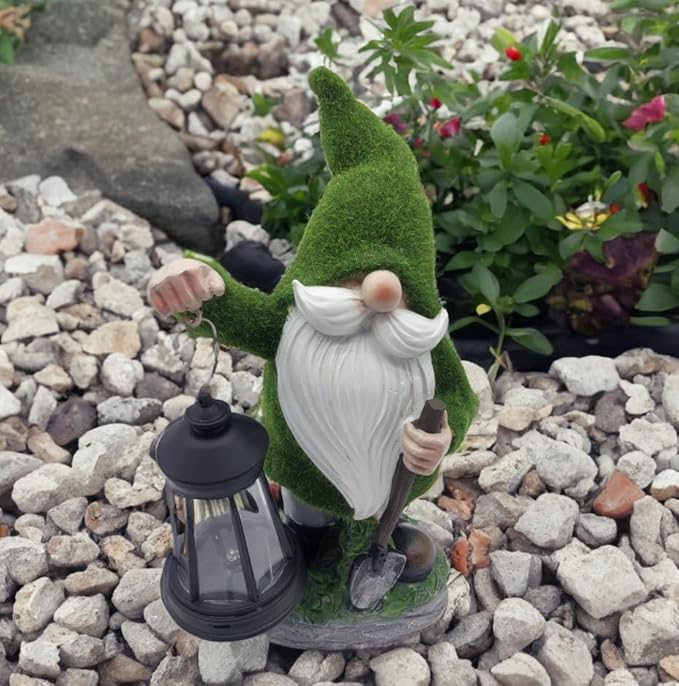 coolboy Solar Gnome Outdoor Garden Statue,Waterproof LED Lights Outdoor Decor,Resin Gnome Ornament,Solar Lantern Indoor Figurines for Patio Garden Table Decor