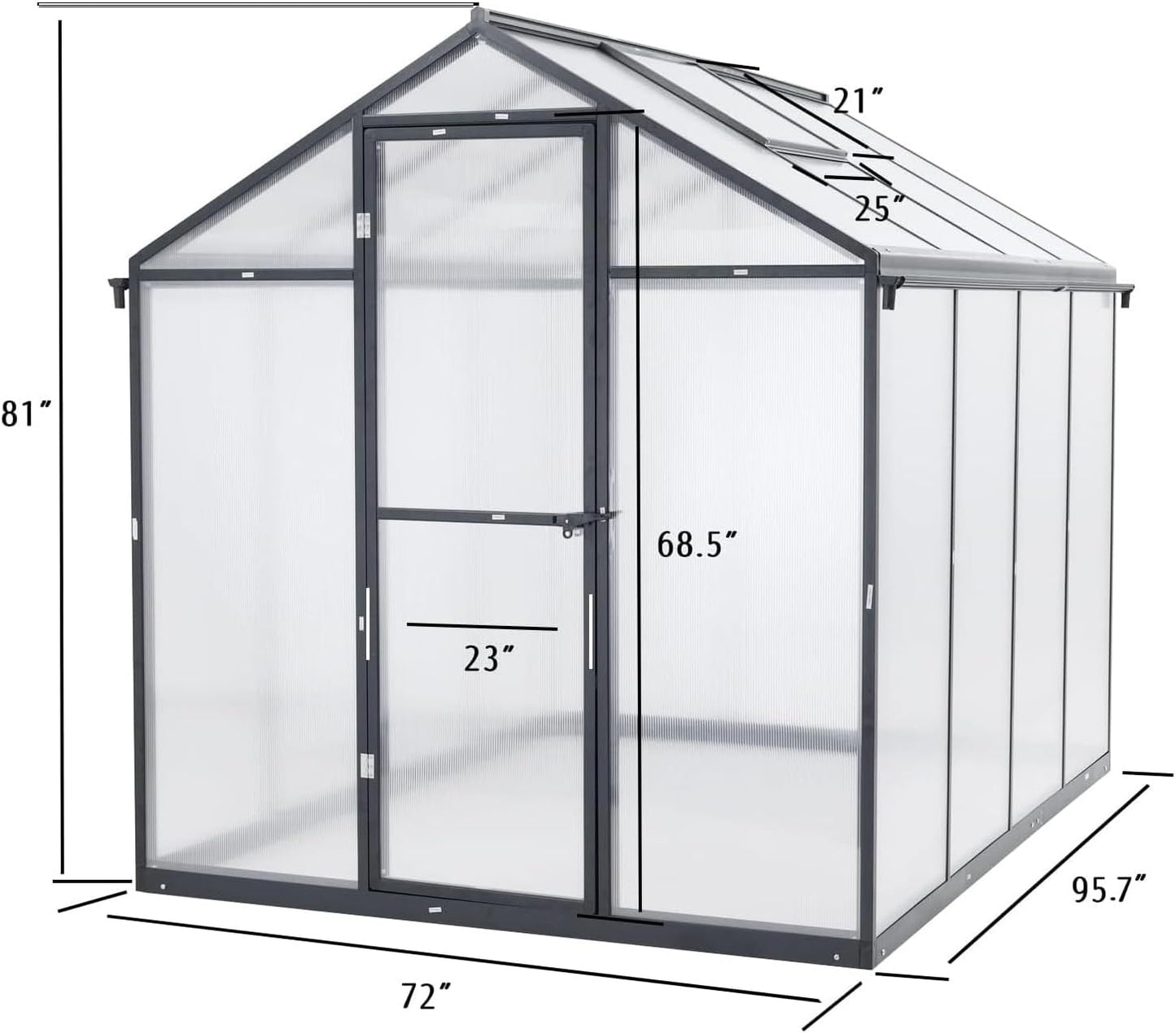 BPS 6' x 8' Walk-in Polycarbonate Greenhouse with Heavy-Duty Aluminum Frame, 1 Vent Window & Lockable Door for Outdoor, Patio, Backyard, and Garden Use