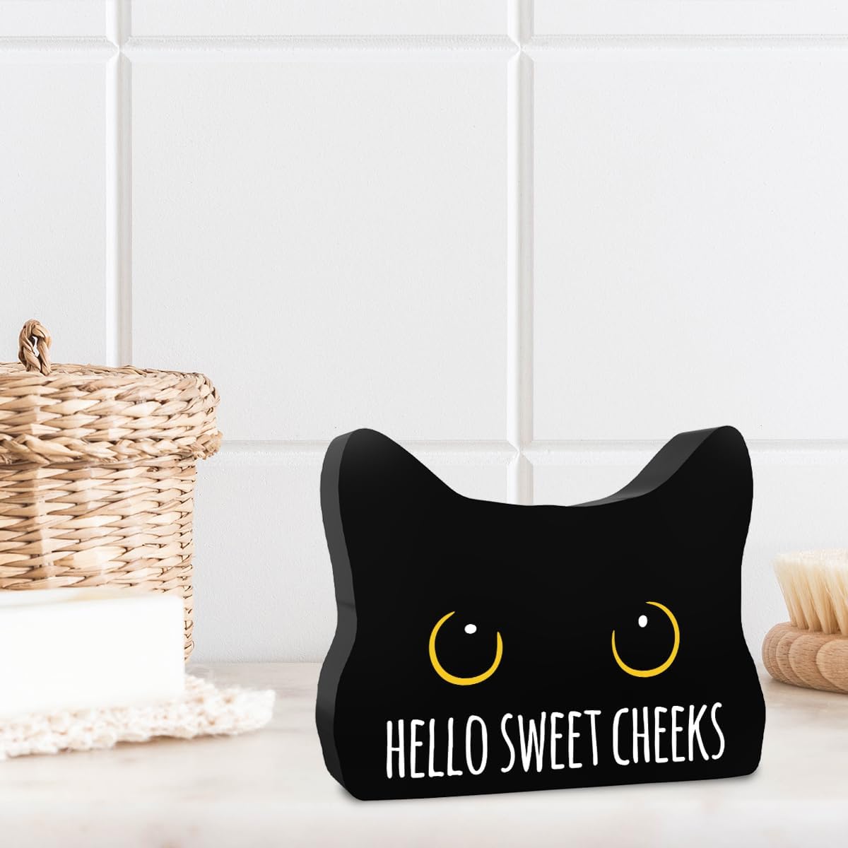 Sweet Cheeks Funny Bathroom Acrylic Decor Sign Black Cat Decor Cat Decor for Home Bathroom Cat Lover Gifts For Women Men