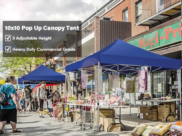 COBIZI 10x10 Pop up Canopy Heavy Duty Without Sidewalls, Easy Set-up Commercial Outdoor Party, 100% Waterproof Wedding Canopy Gazebo, 3 Height Adjustable with Handle Bag,Dark Blue
