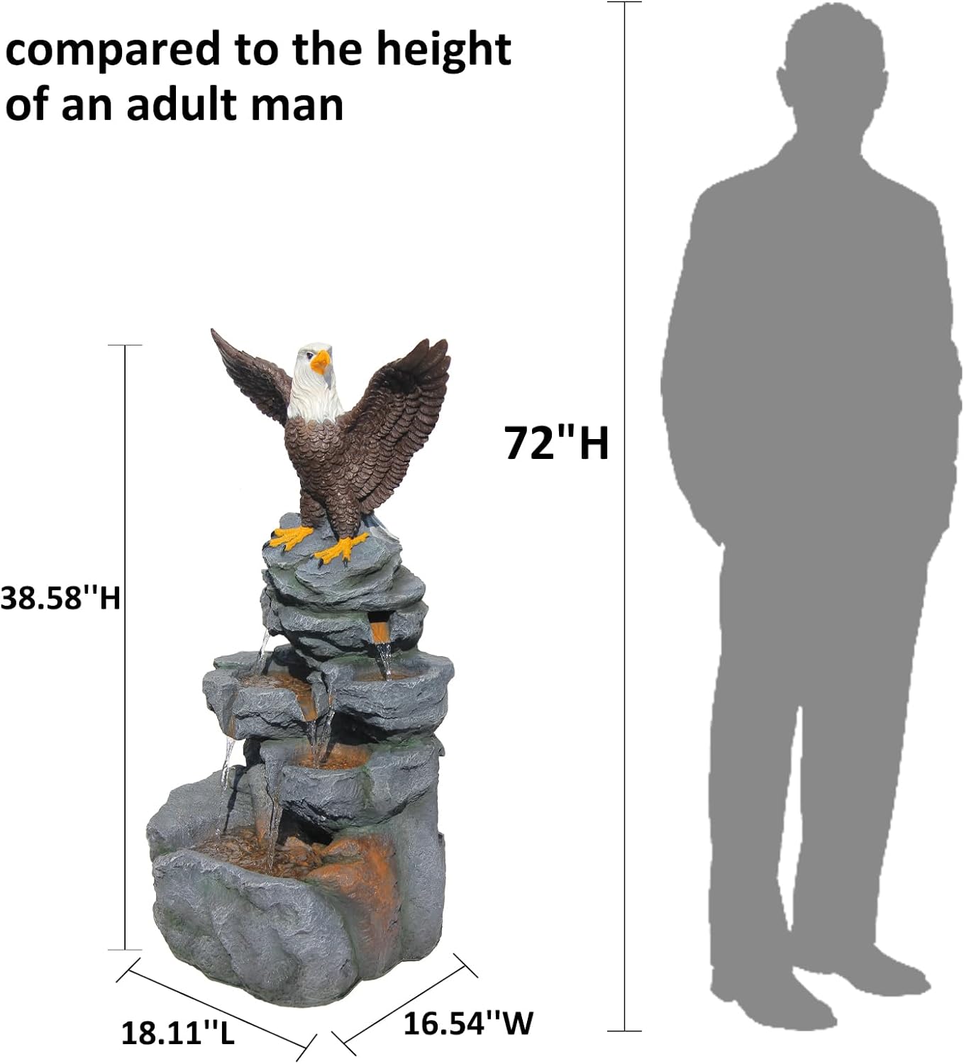 YZM Bald Eagle Statue Outdoor Fountain Tiered Cascading Rock Water Feature for Garden Patio Backyard Porch Deck 38.58" Tall Outdoor Waterfall Sculpture Elegant Garden Decor