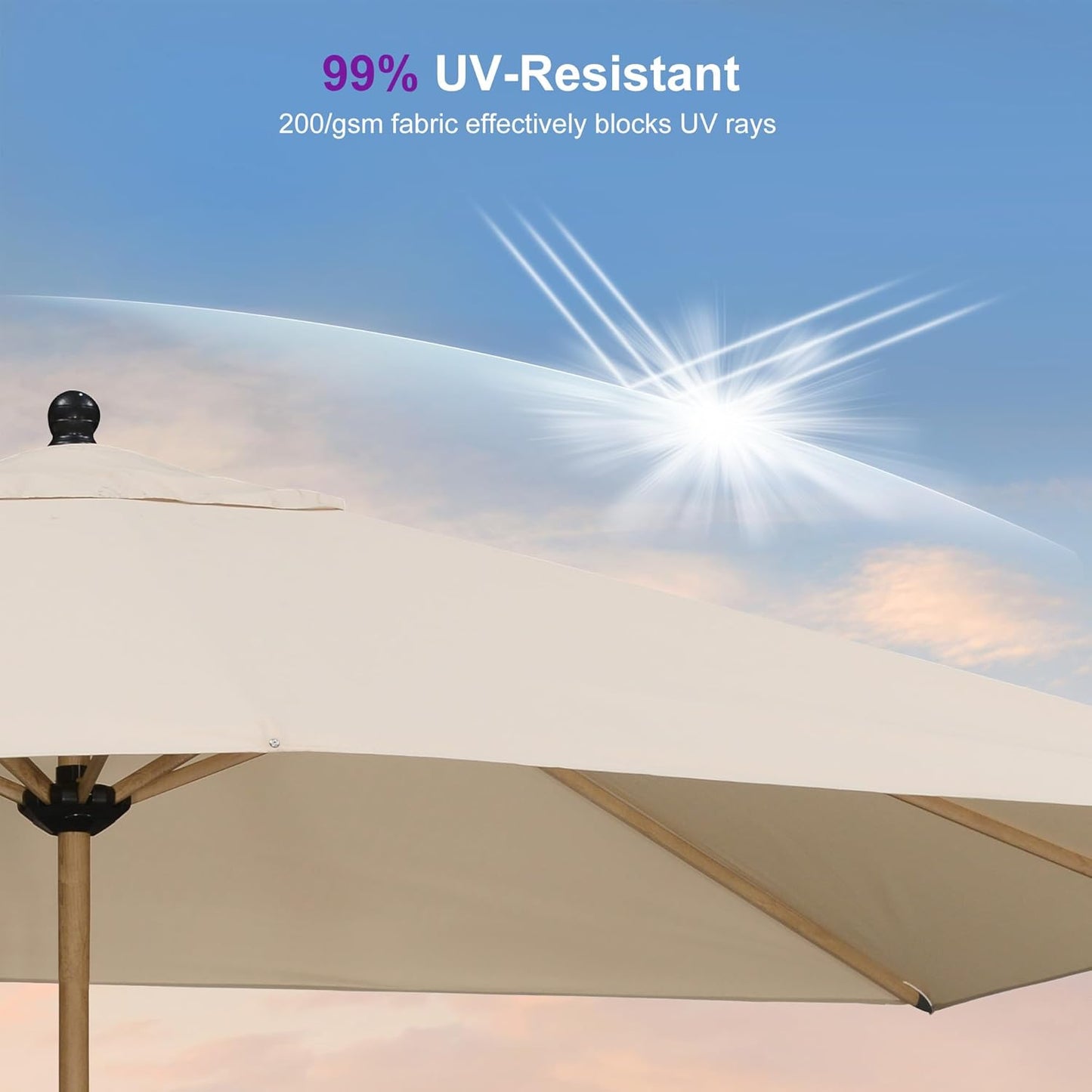 PURPLE LEAF 10' x 10' Square Patio Umbrella Outdoor Table Umbrella Aluminum Market Umbrella with 8 Sturdy Ribs & Crank Outdoor Umbrellas for Garden Deck Patio, Beige