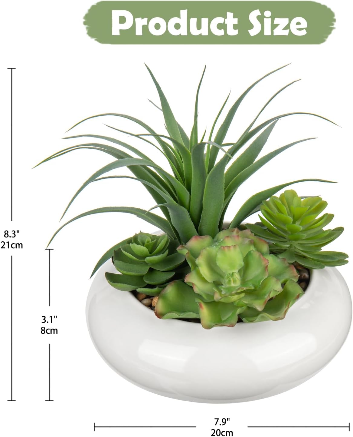 Large Artificial Succulents Plants Faux Succulents in Pots Fake Succulent Arrangement Potted Plants with White Ceramic Pot for Office Desk Bathroom Shelf Living Room Indoor & Outdoor Home Decor