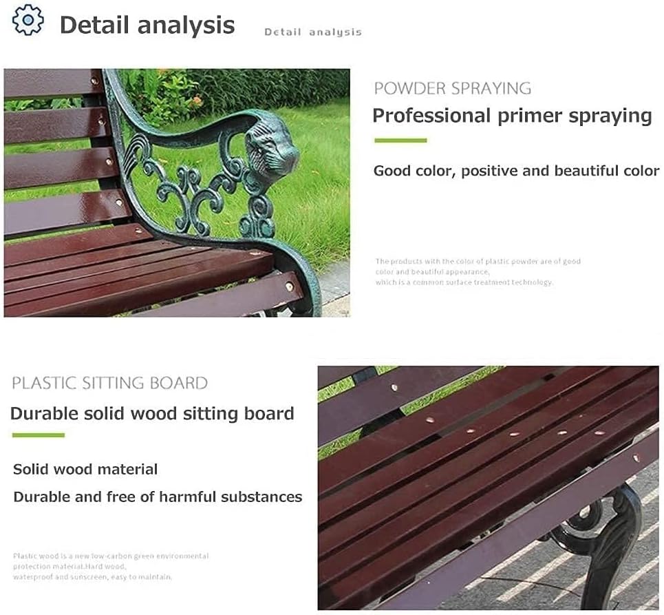 Outdoor Solid Wood Garden Park Bench for 2-3 People, Weatherproof Patio Lawn Bench Porch Seat with Cast Iron Frame, Porch/Deck/Patio Furniture Bench with Backrest and Armrests(Teak+Antique bronze Legs