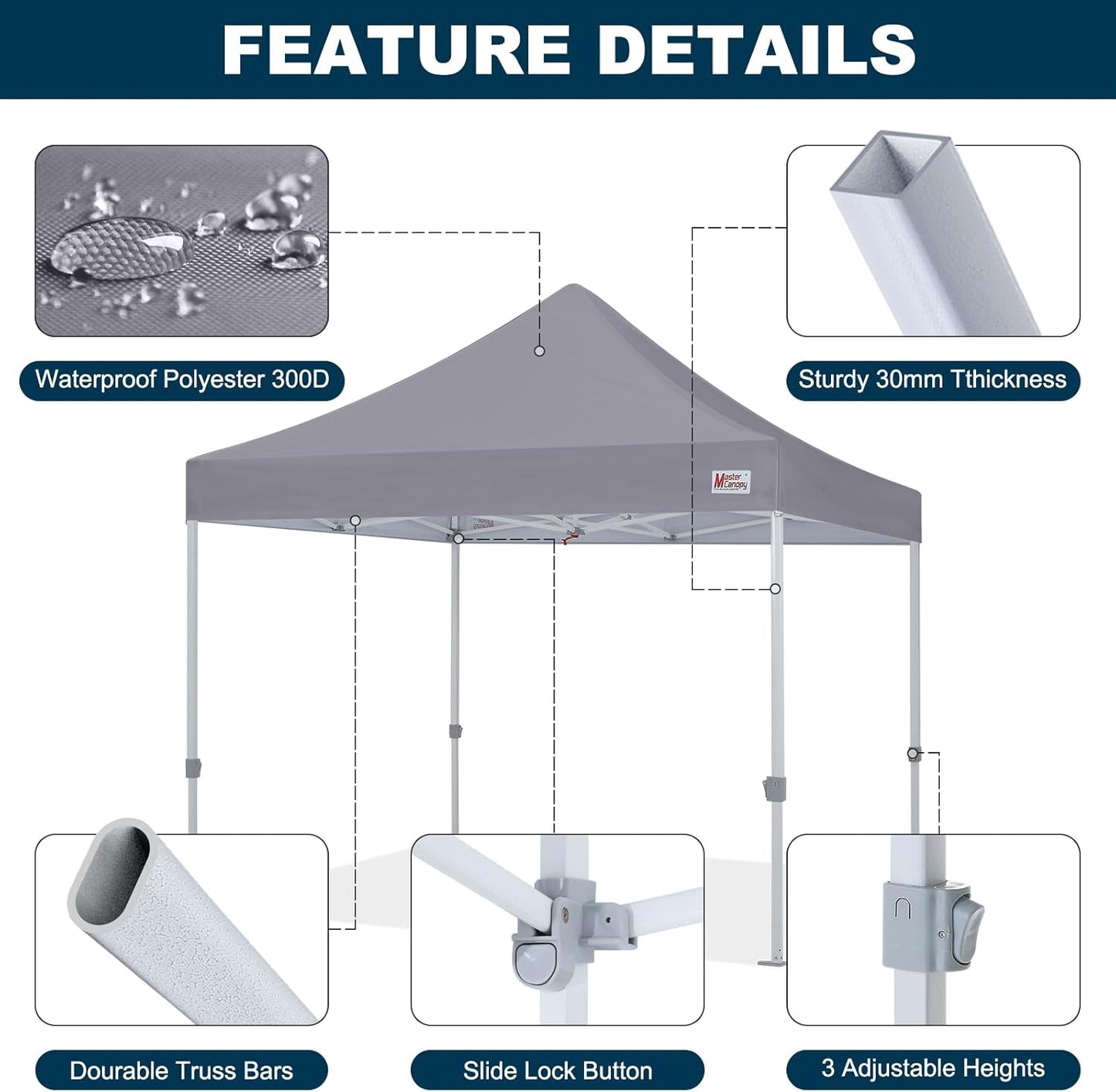 MASTERCANOPY Pop Up Canopy Tent Commercial Grade 10x10 Instant Shelter (Grey)