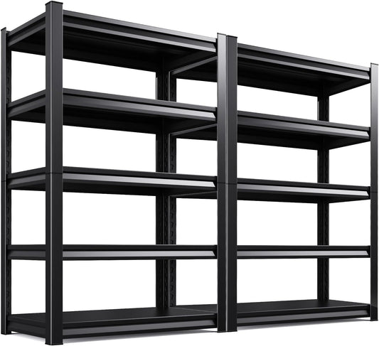 Garage Shelving 3000lb Heavy Duty Shelving Adjustable Metal Shelvings Garage Storage Shelves 5 Tier Utility Shelvin Unit Metal Shelf Rack for Basement Industrial Black 72''H*46''W*20''D,2 Pack