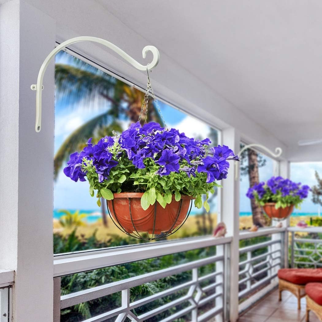 Hanging Plant Brackets Outdoor: 12-Inch Hanging Plant Hangers Wall Hooks - Wall Mount Brackets for Bird Feeder Flower Baskets White