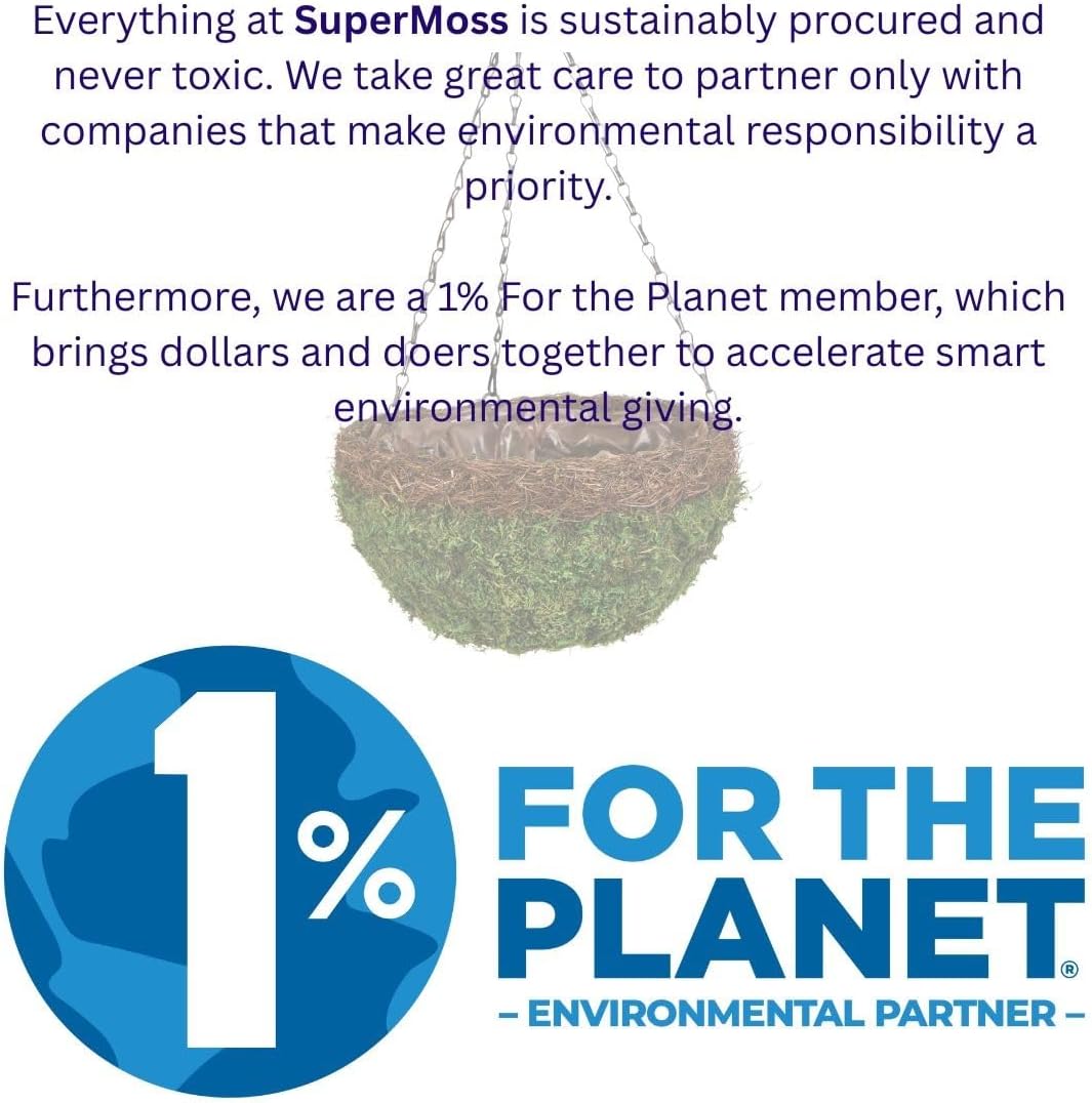 SuperMoss (29205 MossWeave Hanging Basket | Outdoor Hanging Planter with Moss | Decorative Plant Hanger for Porch, Balcony, Garden & Home Décor, Round with Wicker Rim, Large 16.5” D, Green