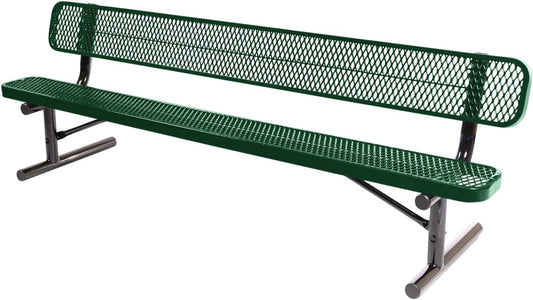 Coated Outdoor Furniture Heavy-Duty Portable Outdoor Bench Thermoplastic Coated, Expanded Metal, Commercial-Grade Seating, Made in America (Portable with Back, 8 Ft, Green)