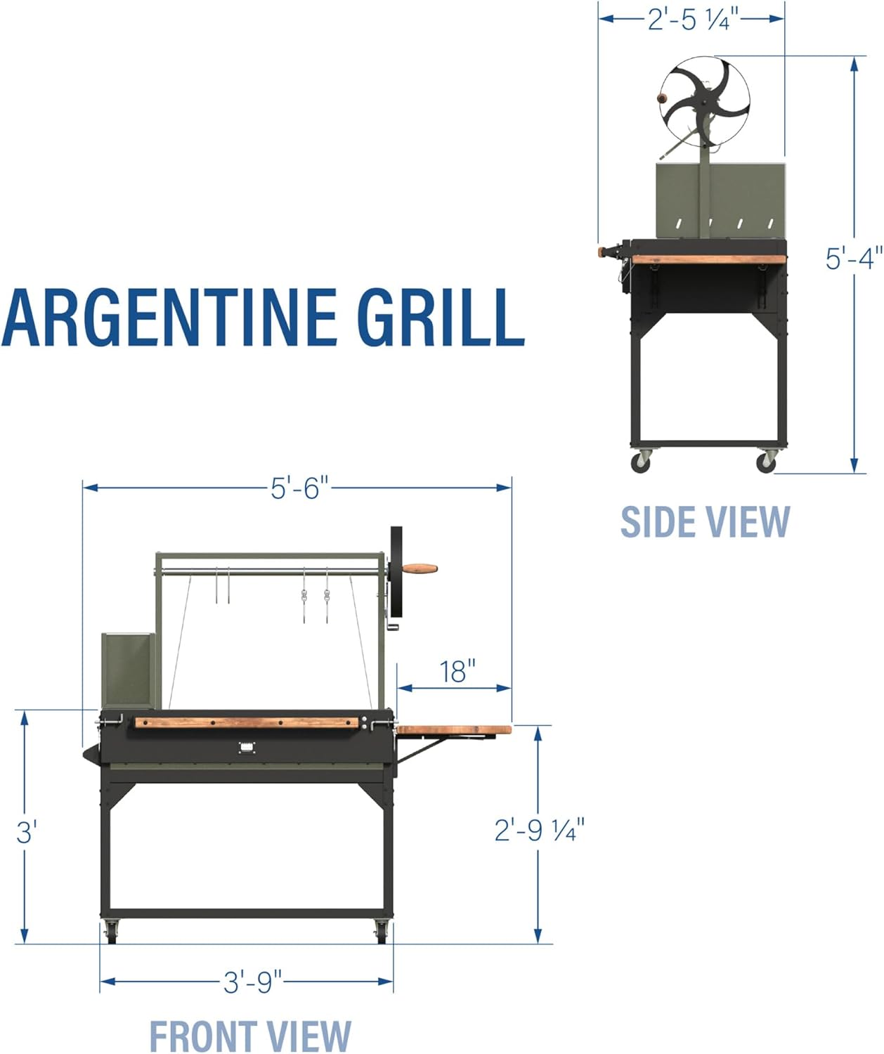 Backyard Discovery Argentine Santa Maria Wood Fire & Charcoal BBQ Grill with Brasero, Adjustable Grill Grates, Fire Bricks, Heavy-Duty Steel, S-Hooks, Acacia Wood Table for Outdoor Gaucho Grilling