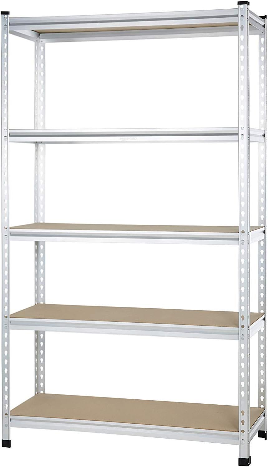 Amazon Basics 5 tier, Medium Duty Storage Shelving Double Post Press Board Shelf, Aluminum, 48 x 18 x 72