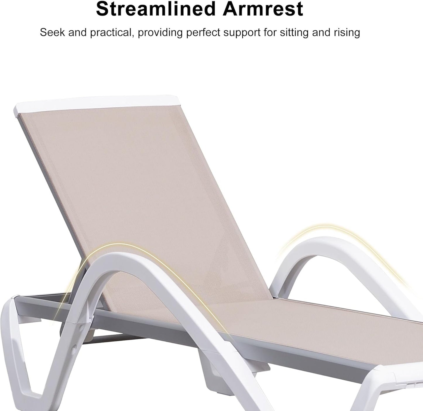 PURPLE LEAF Patio Chaise Lounge Chair with Armrests Outside Aluminum Plastic Stackable Tanning Chairs for Pool Sunbathing Beach Deck Outdoor Lounger, Beige