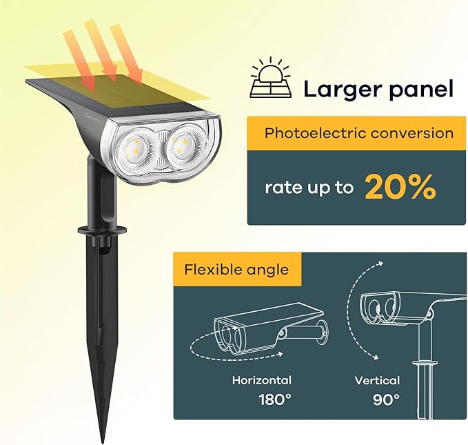 Linkind StarRayS Solar Lights Outdoor, 350LM Solar Spot Lights Outdoor, IP67 Waterproof Solar Lights for Garden, Yard, Landscape and Walkway, Warm White, 6 Pack