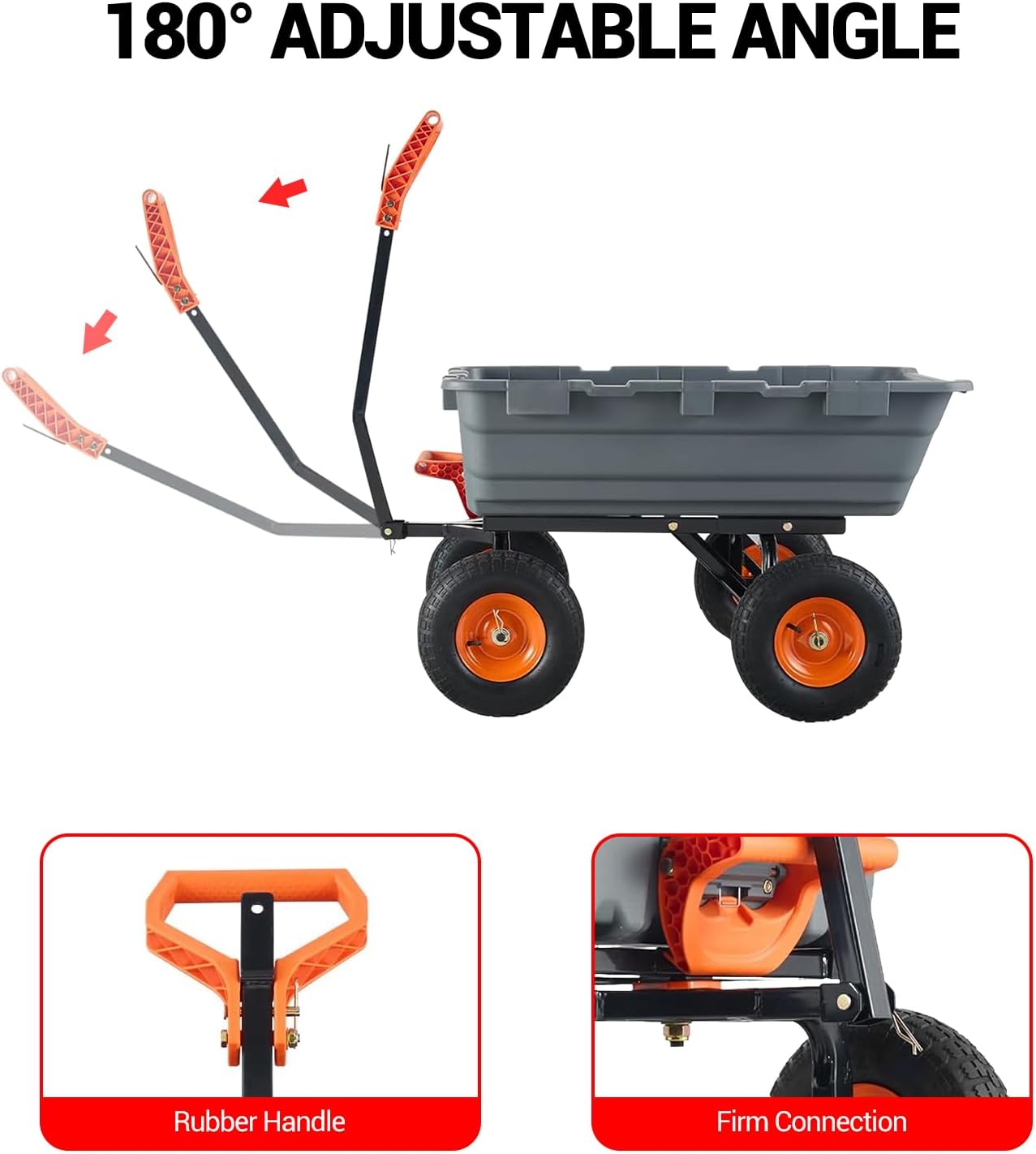 Heavy Duty Poly Utility Dump Wagon 180°Quick Release Dumping, 800 Lb Capacity Outdoor Wheelbarrow for Yard, Landscaping & Gardening