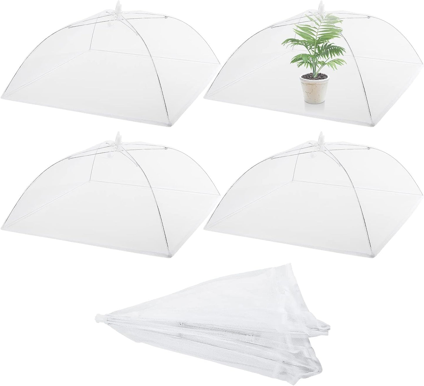 Sawysine 4 Pack Mesh Plant Cover Reusable Screen Cloche Dome Plant Protector Tent Collapsible Umbrella for Outdoor Garden Greenhouse Vegetable Flowers Strawberry from Animals(17 x 17 Inch,White)