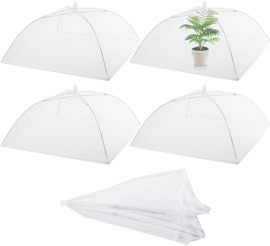 Sawysine 4 Pack Mesh Plant Cover Reusable Screen Cloche Dome Plant Protector Tent Collapsible Umbrella for Outdoor Garden Greenhouse Vegetable Flowers Strawberry from Animals(17 x 17 Inch,White)
