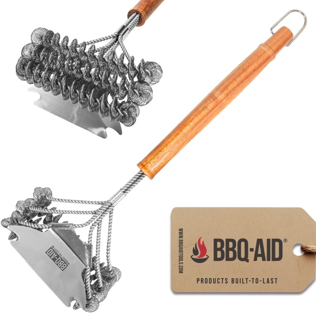 BBQ-AID Grill Brush for Outdoor Grill Bristle Free - 18" BBQ Brush for Grill Cleaning Kit - Safe BBQ Grill Cleaner Brush and Scraper - Stainless Grill Cleaning Brush for Any Grill, Grill Accessories