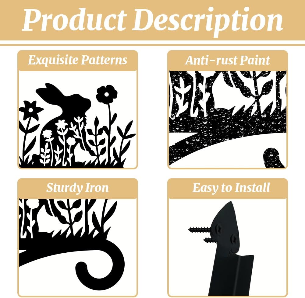 Peacoblue Iron Plant Hangers Hooks for Outdoor Indoor Hanging Plants Flower Fern Pots, Lantern, Bird Feeder, Wind Chimes, 12”x14” Weather Resistant Metal Wall Holder for Porch Garden Farmhouse(Rabbit)