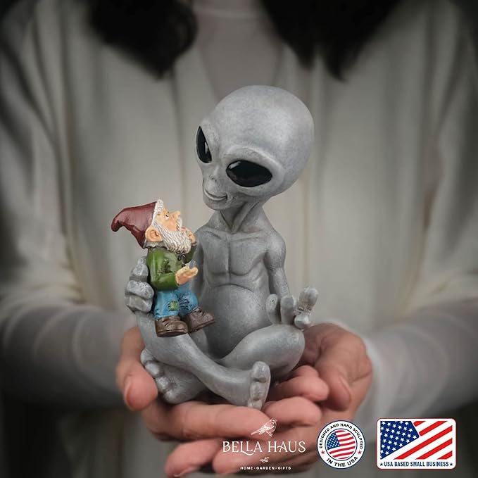 Andre' & Fritz Friendship Stories Alien and Gnome Garden Statue | Poly-Resin 6.5" h x 4" w x 3.5" d Outdoor Décor (Stories - Garden Statue)