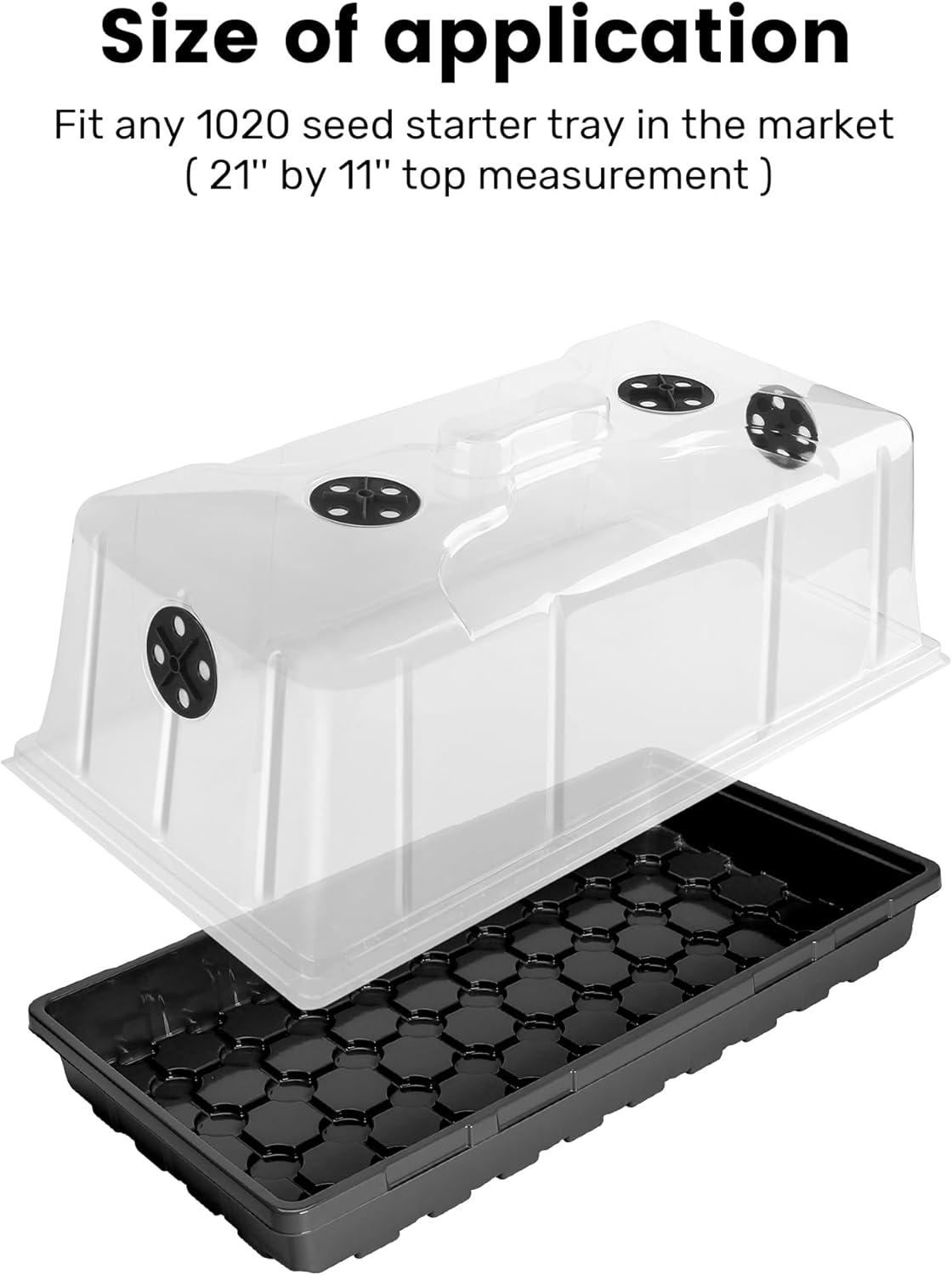 MIXC 10 Pack Humidity Dome 7" Tall Extra Strength, 1020 Growing Trays Cover, Propagation Seed Cloning Lid Vented for 10 x 20 Inch Flat Tray and Seed Starting Germination, Black