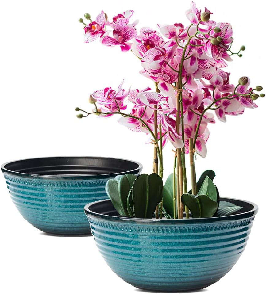 2 Pack 10 Inch Plant Pots,Durable Decorative Flower Pots Planters with Drainage Hole for Indoor and Outdoor Plants,Flowers,Succulents, Blue