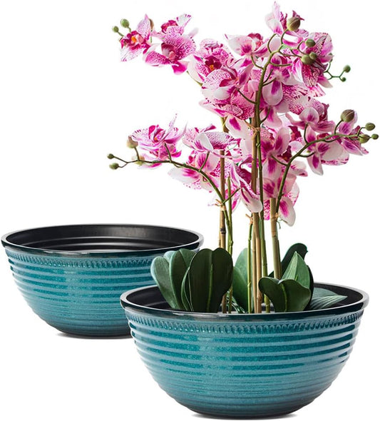 2 Pack 10 Inch Plant Pots,Durable Decorative Flower Pots Planters with Drainage Hole for Indoor and Outdoor Plants,Flowers,Succulents, Blue