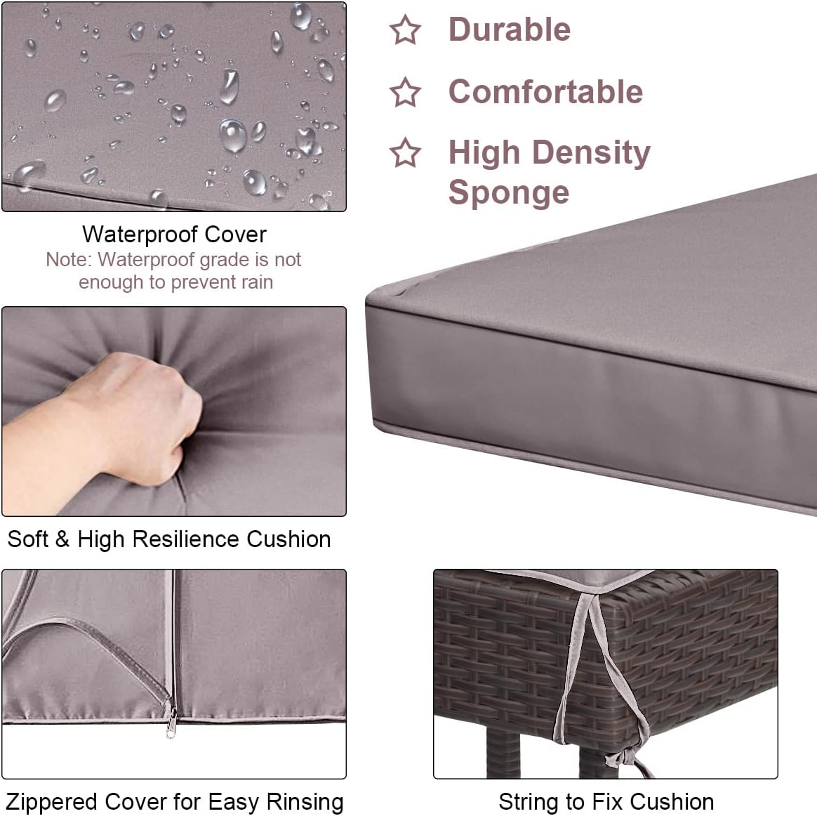 Tangkula Patio Bar Set, 3 Piece Outdoor Rattan Wicker Bar Set with 2 Cushions Stools & Glass Top Table, Gray & Off White Cover, Outdoor Furniture Set for Patio Backyard Porch Garden Poolside