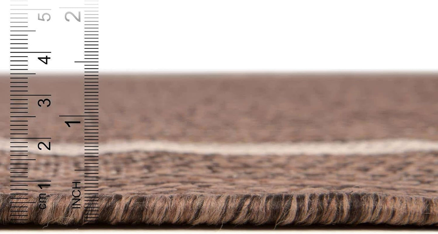 Unique Loom Outdoor Border Collection Area Rug - Soft Border (10' Square Brown/Ivory)