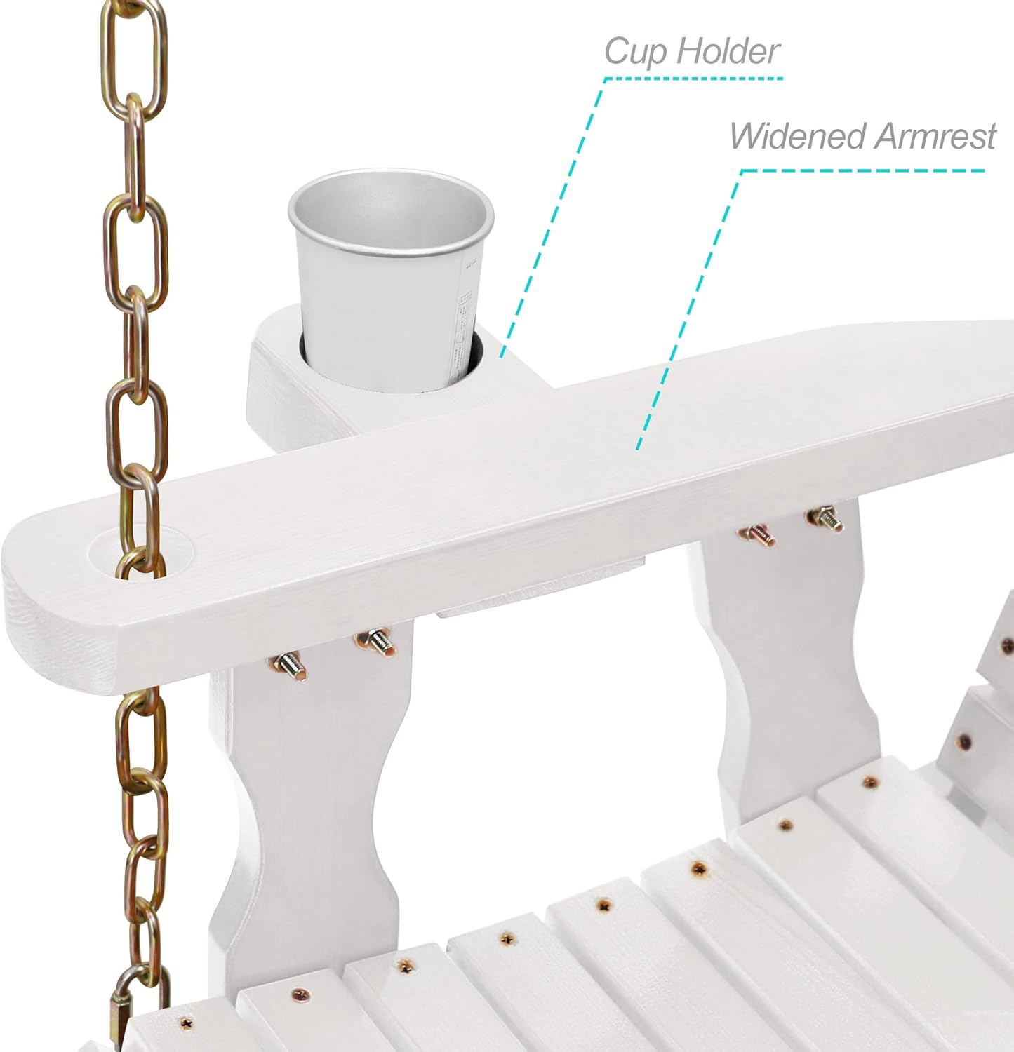 4FT Wooden Porch Swing w/Cupholders,Heavy Duty 800LBS Outdoor Swing Bench w/Chains,Patio Roll Back Swing Chair Bench,Front Porch 2-Person Hanging Bench,for Garden Courtyard Lawn & Balcony