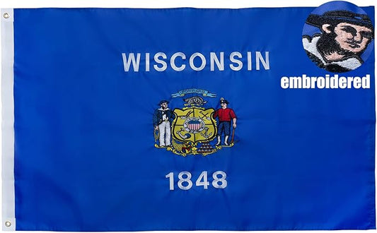 TOPFLAGS Wisconsin Flag 4x6 Outdoor WI State Flags Embroidered Longest Lasting Heavy Duty Polyester Stronger Brass Grommets 4 Stitched Hemming Perfect for Outside