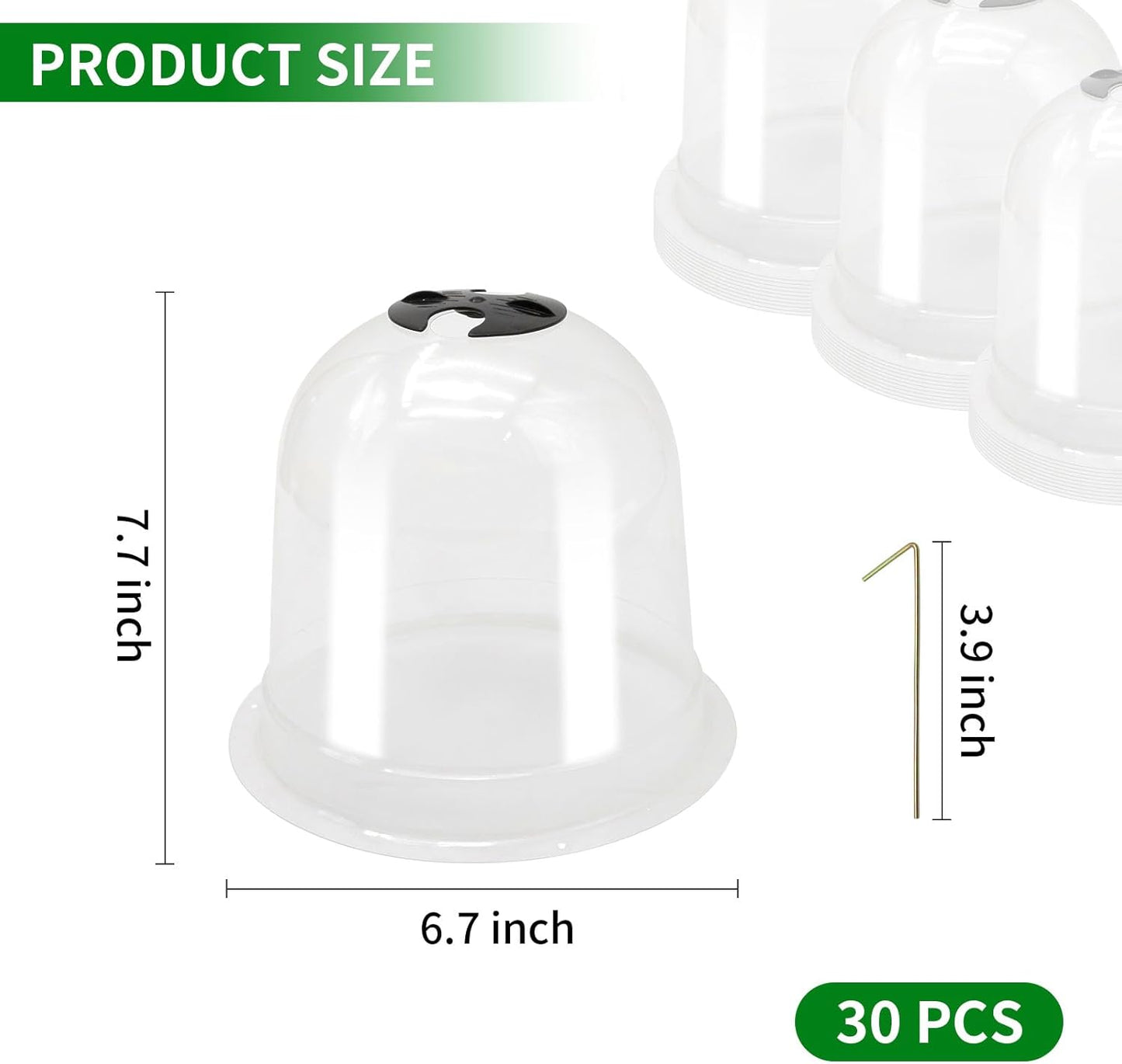 30Pcs Plant Protector Cover Round Plastic Garden Cloche Dome Plant Cover Mini Greenhouse, Garden Cloche Dome Plant Bell Cover for Outdoors Plants (7.7" Dia x 6.7" H with 90 Securing Pegs)