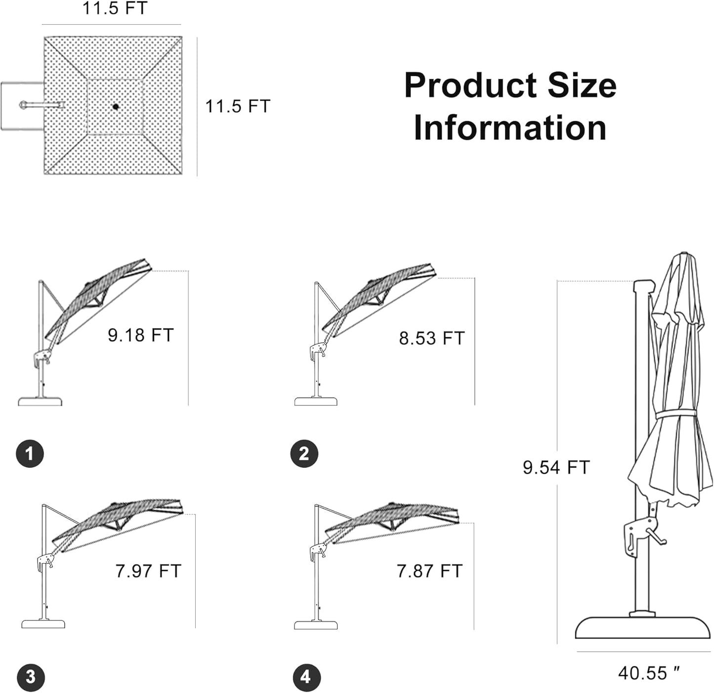 PURPLE LEAF 11.5' X 11.5' Telescopic Patio Umbrella Outdoor Cantilever Umbrella Square Up Down Lifting Offset Umbrella with 360-degree Rotation for Garden Deck Pool Patio Navy