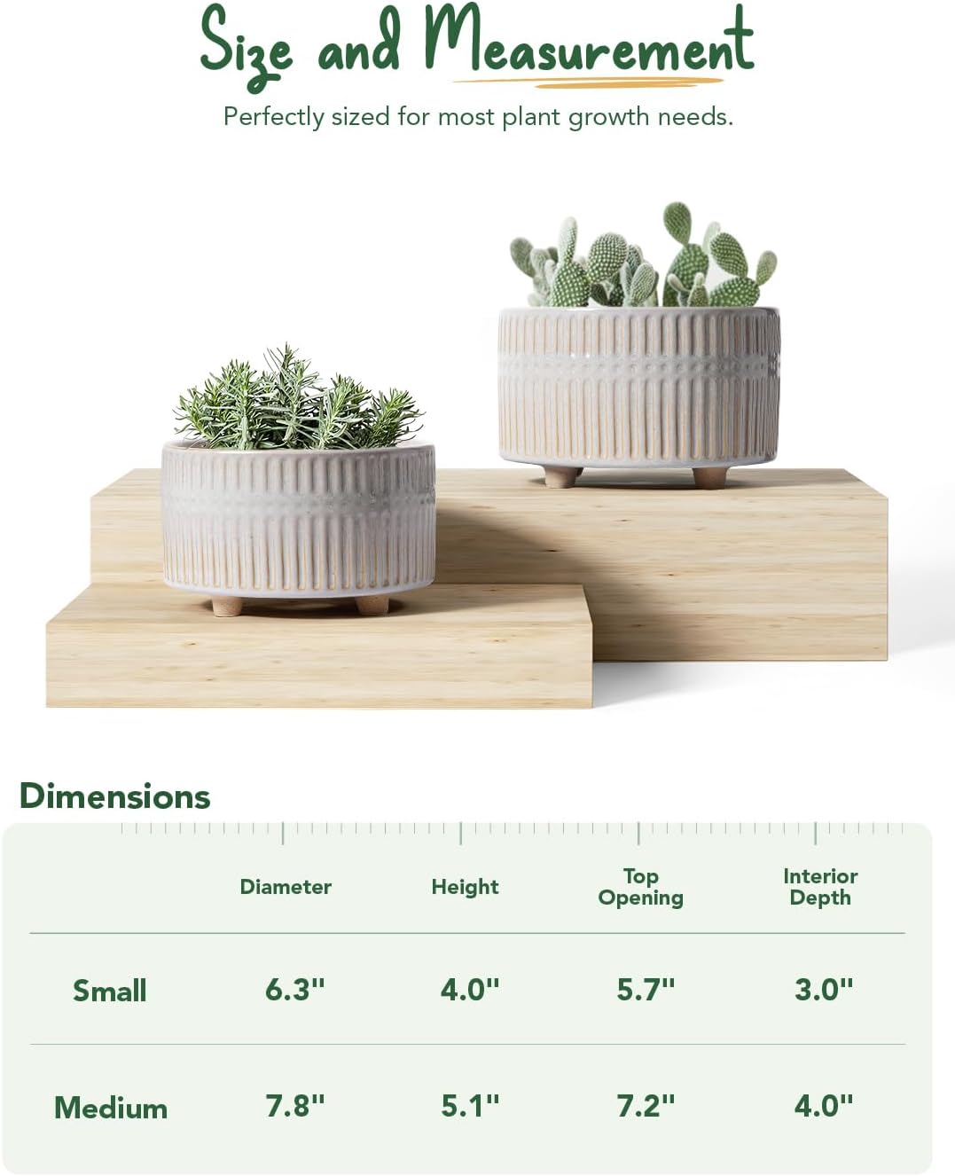 LE TAUCI Succulent Pots, 6.5+8 Inch Ceramic Indoor Plant Pot with Drainage Hole, Shallow Round Succulent Planters, Set of 2, Reactive Glaze Star White