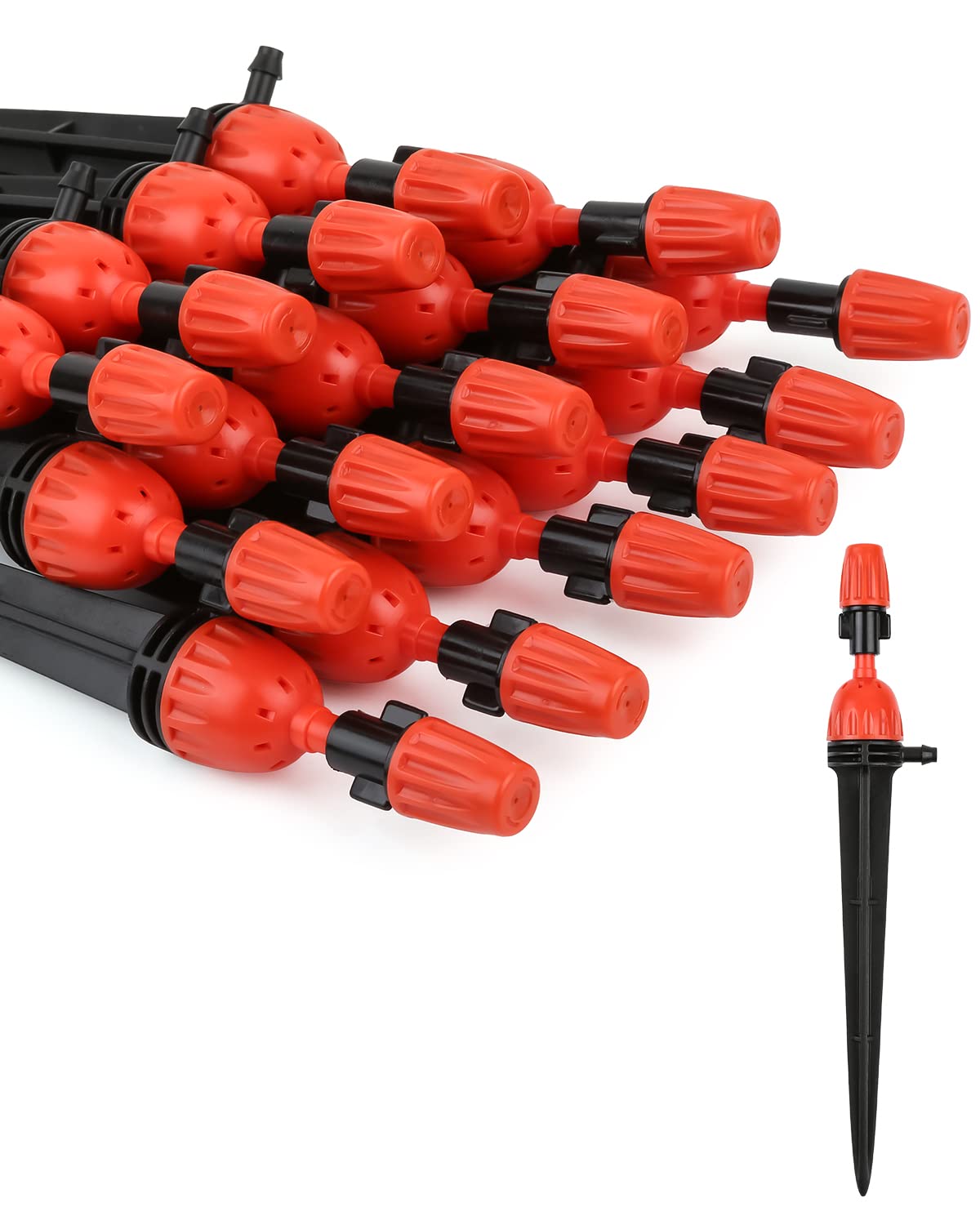 25pcs Drip Irrigation Emitters for 1/4" Irrigation Hose Accessories, Adjustable 360 Degree Water Flow Stake Drippers, Garden Irrigation Drippers for Watering System