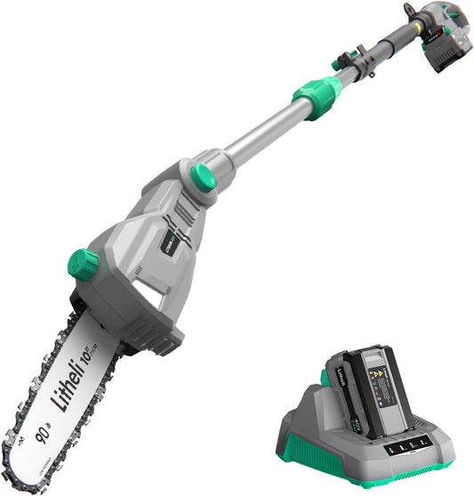 Litheli Cordless Pole Saw, 40V 2.5Ah Battery Pole Saws for Tree Trimming, 10-Inch Pole Saw Battery Powered 16ft/s Cutting Speed Auto Oiling Multi-Angle Electric Pole Chainsaw(Battery&Charger Included)