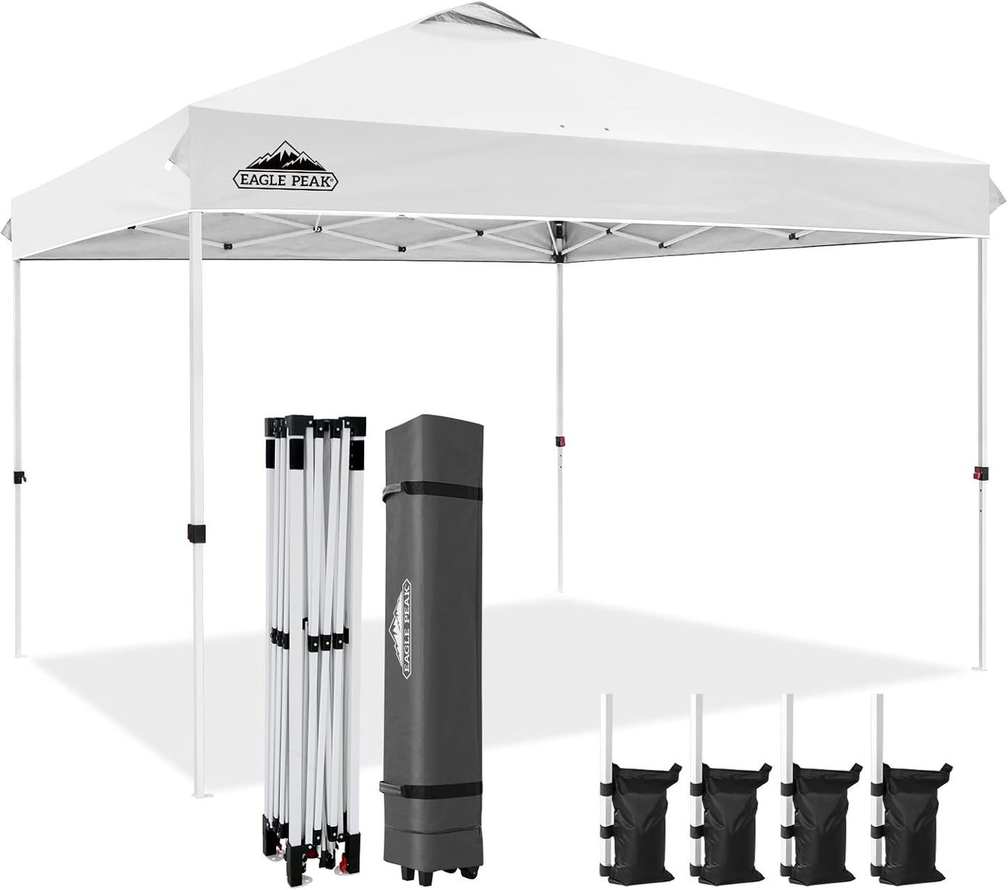 EAGLE PEAK Pop Up Canopy Tent with Wheeled Carry Bag, 8 Stakes, 4 Ropes, 4 Weight Bags, Easy Set Up Tent Canopy, 12x12 ft, 144sqft of Shade, White