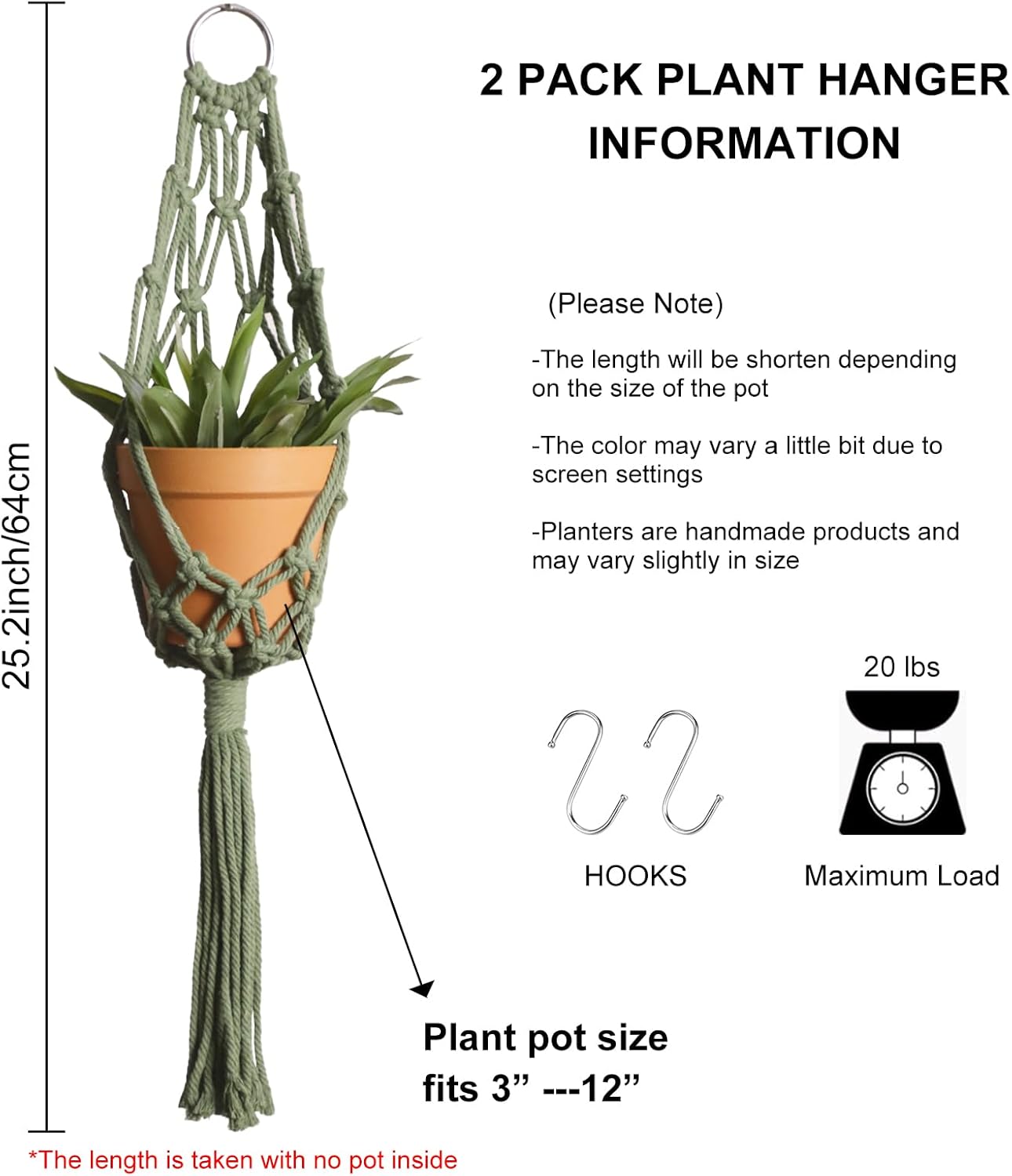 Artilady Macrame Hanging Planter for Indoor Plants, Boho Woven Plant Hanger Large Hanging Flower Pot Holders Outdoor Baskets Storage Green Wall Decor