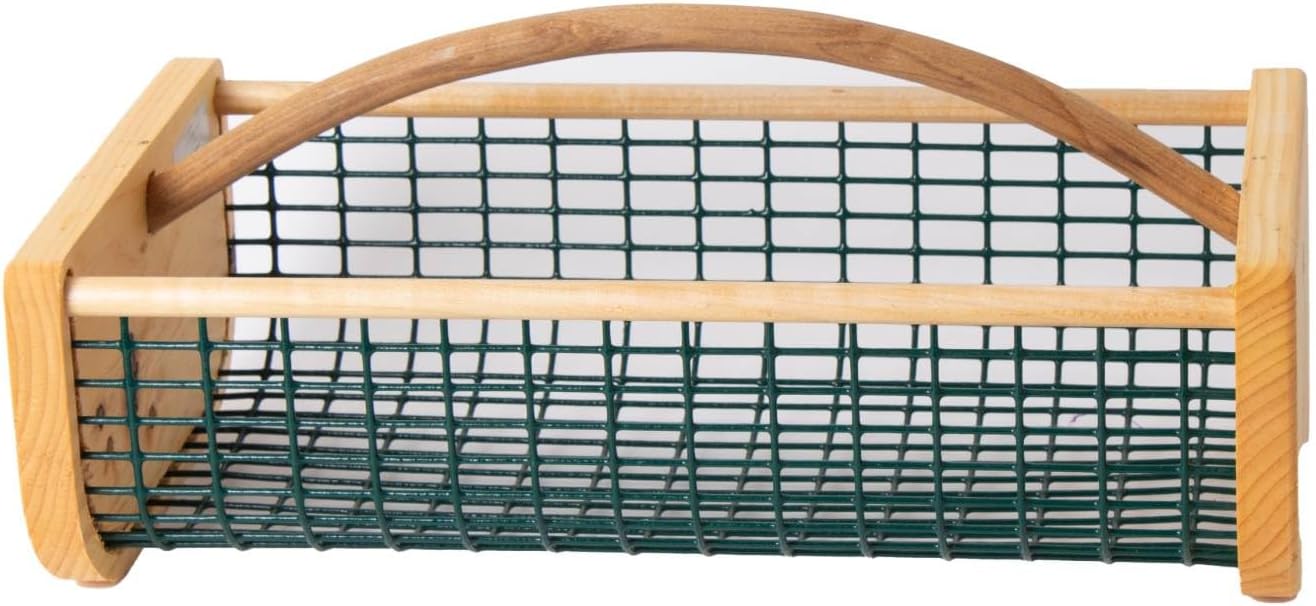Maine Garden Hod Basket for Vegetable Gardening and Harvest Gathering or Farmhouse Decor, Pine and Oak with PVC Wire Mesh, USA Made, 16 x 9 in, 8 quart