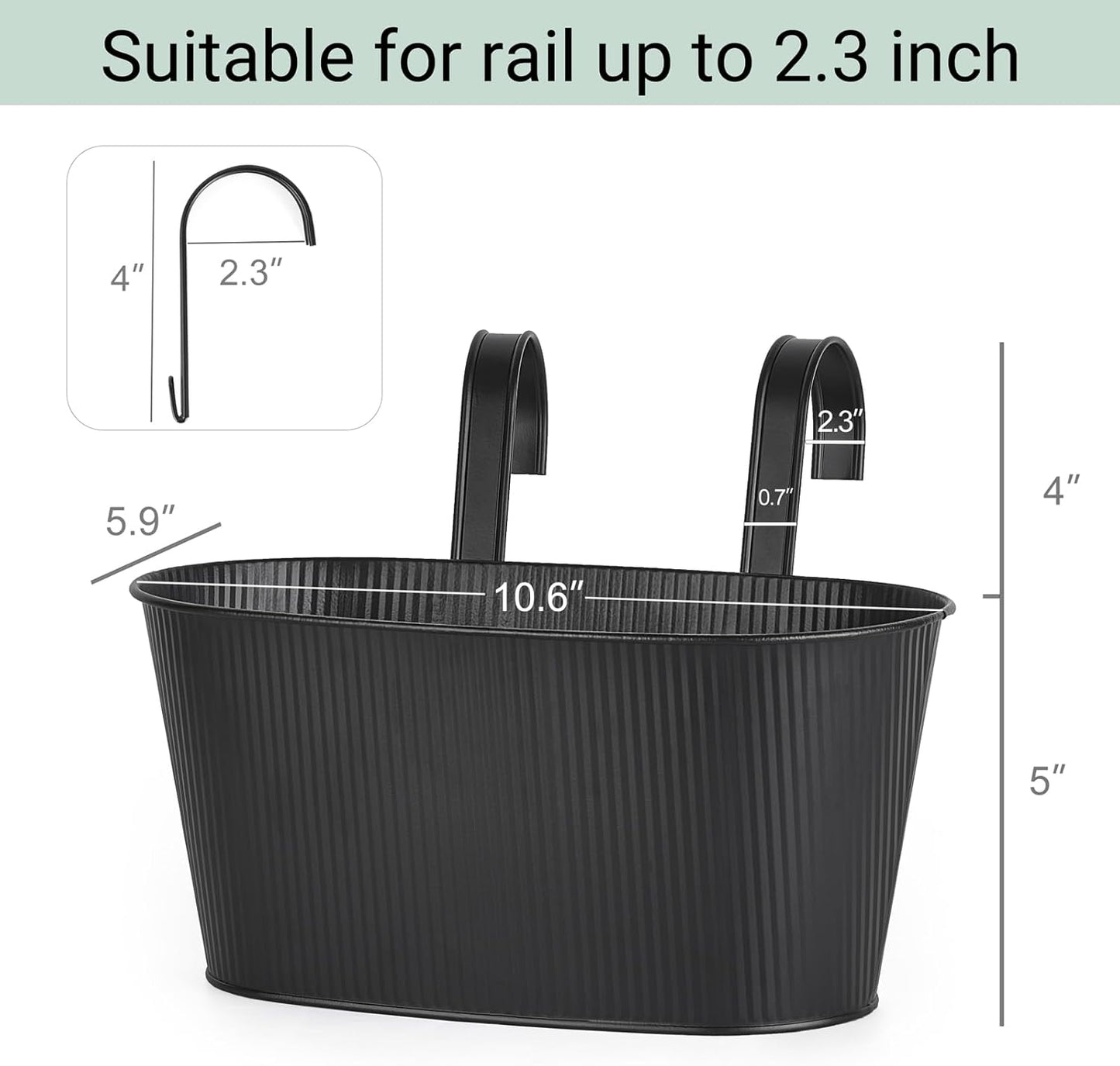 Mkono Metal Railing Planter Box 5 Pack Balcony Hanging Planter for Outdoor Plants with Detachable Hooks and Drain Holes Fence Planters for Any Balcony, Porch or Deck (5, Small)