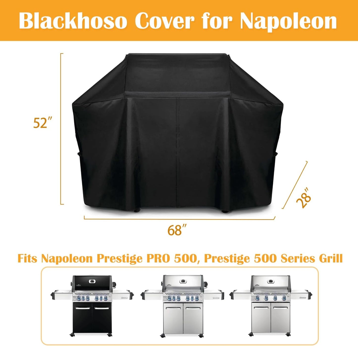 Grill Cover for Napoleon PRO Prestige 500 Series Grill, Heavy Duty Waterproof UV Resistant Cover for Napoleon, Outdoor Barbeque Grill Accessories